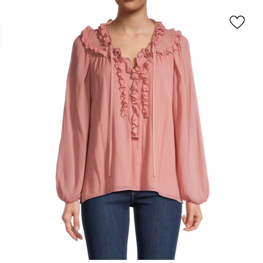 KOBI HALPERIN
Dane Blouson-Sleeve Ruffle-Trim blouse pink chiffon sz S